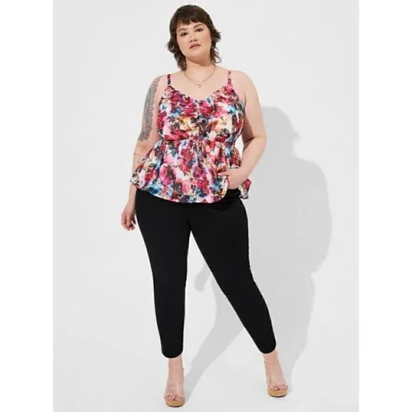 Women's Torrid Plus Size 5, 5X, 28 Chiffon Clip Dot Ruffle Tie Waist Tank Shirt - Picture 2 of 10